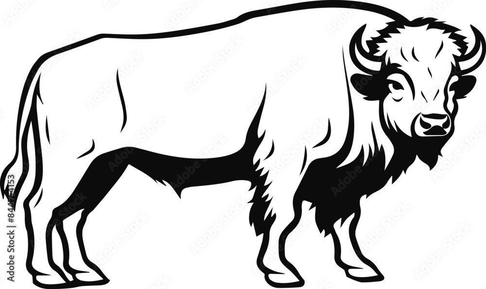 black and white illustration of a buffalo black and white illustration of a buffalo
