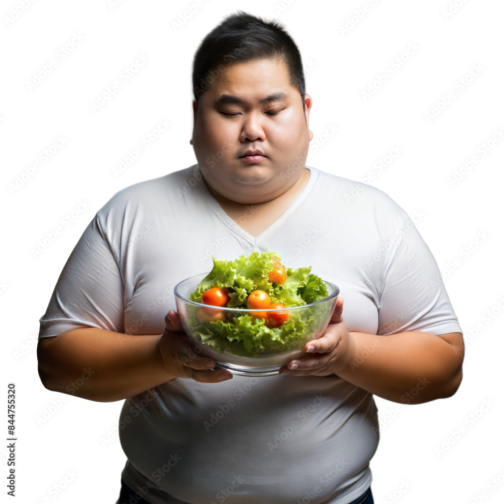 Man holding a salad bowl on transparent background Man holding a salad bowl on transparent background