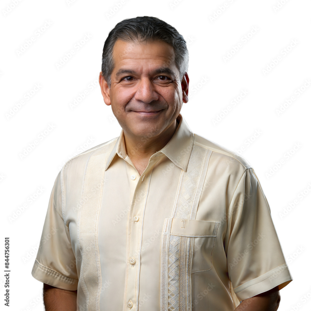 Smiling middle-aged man in traditional shirt on transparent background Smiling middle-aged man in traditional shirt on transparent background