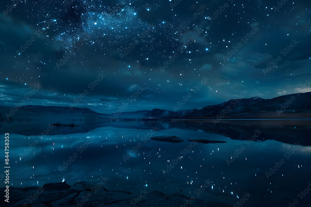 night lake with starry sky night lake with starry sky
