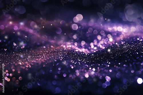 glitter texture for design of cover or banner. Shiny grain explosion in dark space. Shining powder © sirisak