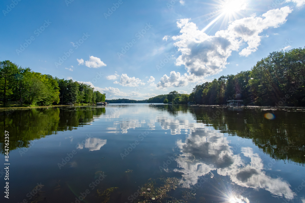Looking out onto a Wisconsin lake in the late afternoon on a calm day.