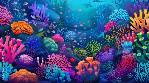 Underwater world. Beautiful coral reef with tropical fish. © Nijat