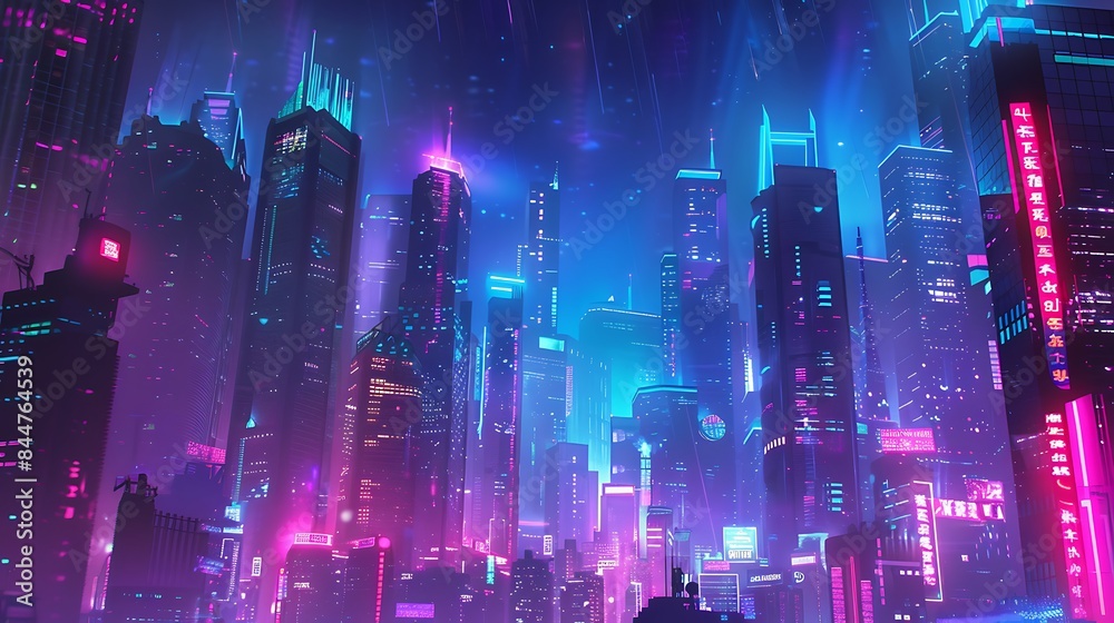 Fototapeta premium Neon Circuit Cityscape: Glowing Urban Futurism in the Heart of the Metropolis