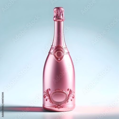 Elegant Pink Champagne Bottle on Light Background for Celebration photo