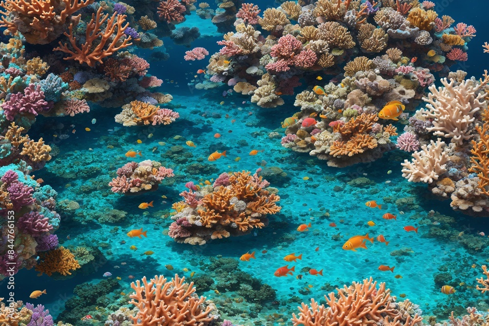 Naklejka premium A beautiful coral reef with vibrant fish and clear turquoise water