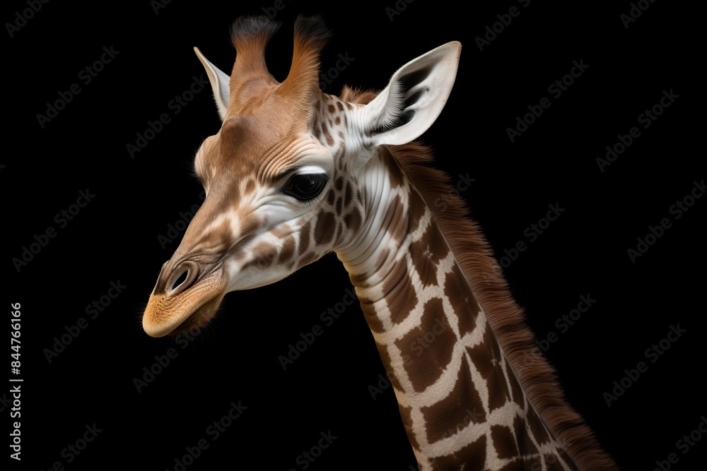 Naklejka premium photo of a baby giraffe, dark background