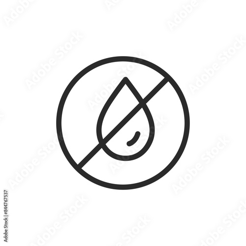 Do not wet, linear style icon. No liquid. Prohibition sign and droplet. Editable stroke width