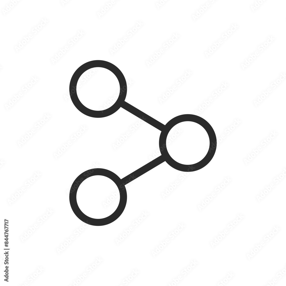 Share, linear style icon. Three connected dots forming a network, indicating sharing or connectivity. Editable stroke width.