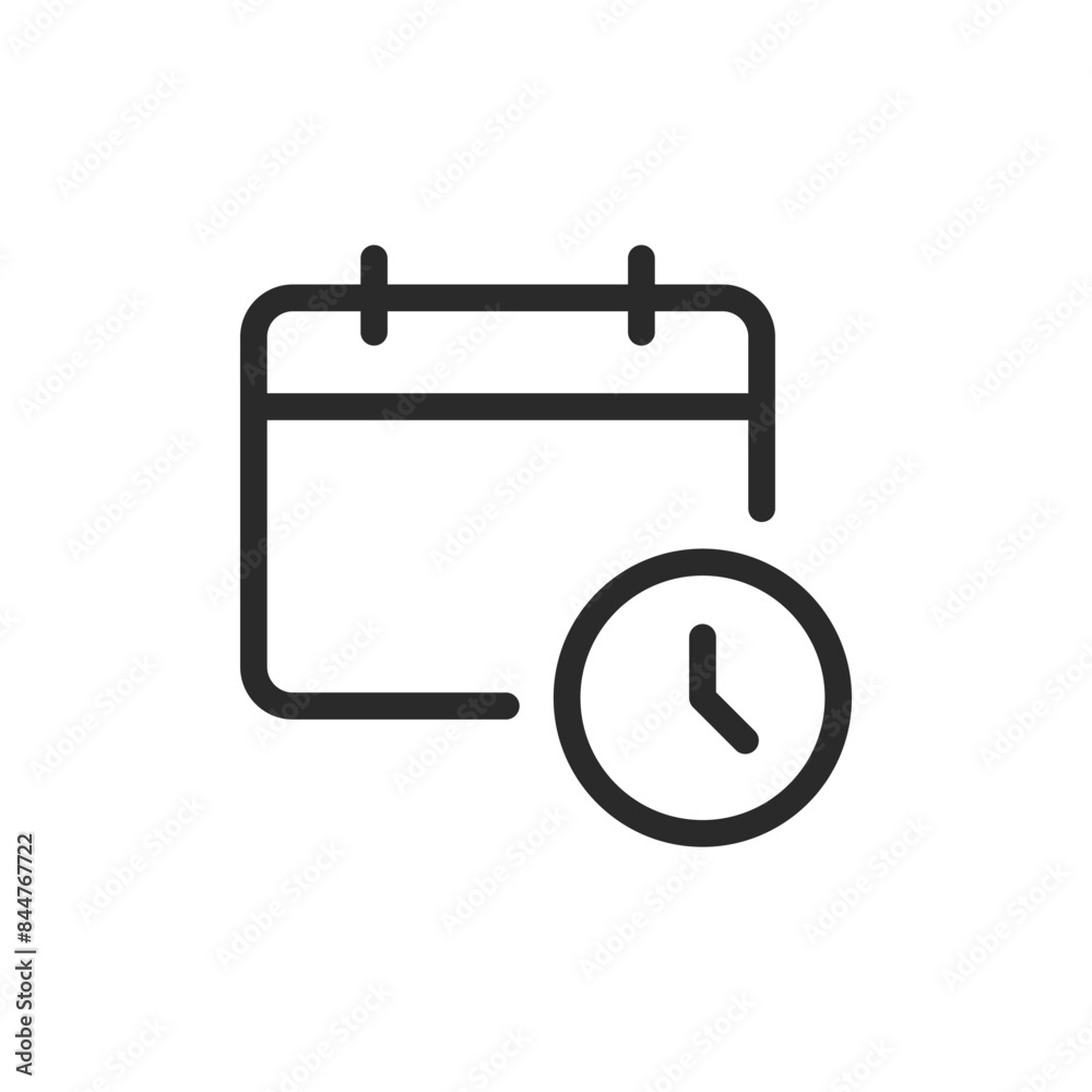 Calendar with clock, linear style icon. Calendar with a clock, scheduled time or appointment. Editable stroke width. Calendar with clock, linear style icon. Calendar with a clock, scheduled time or appointment. Editable stroke width.
