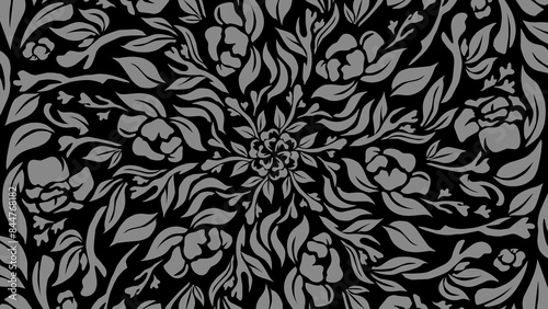 seamless caleidoscope flower and leaf black and white art pattern of traditional ethnic ornament for wallpaper ads background photo