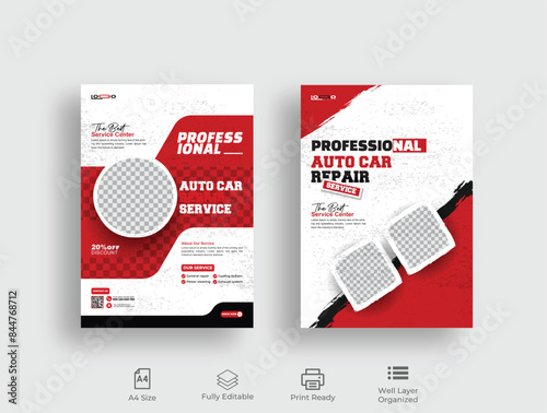 Auto Car Repair Service flyer, professional auto car repair service leaflet design template vector, 