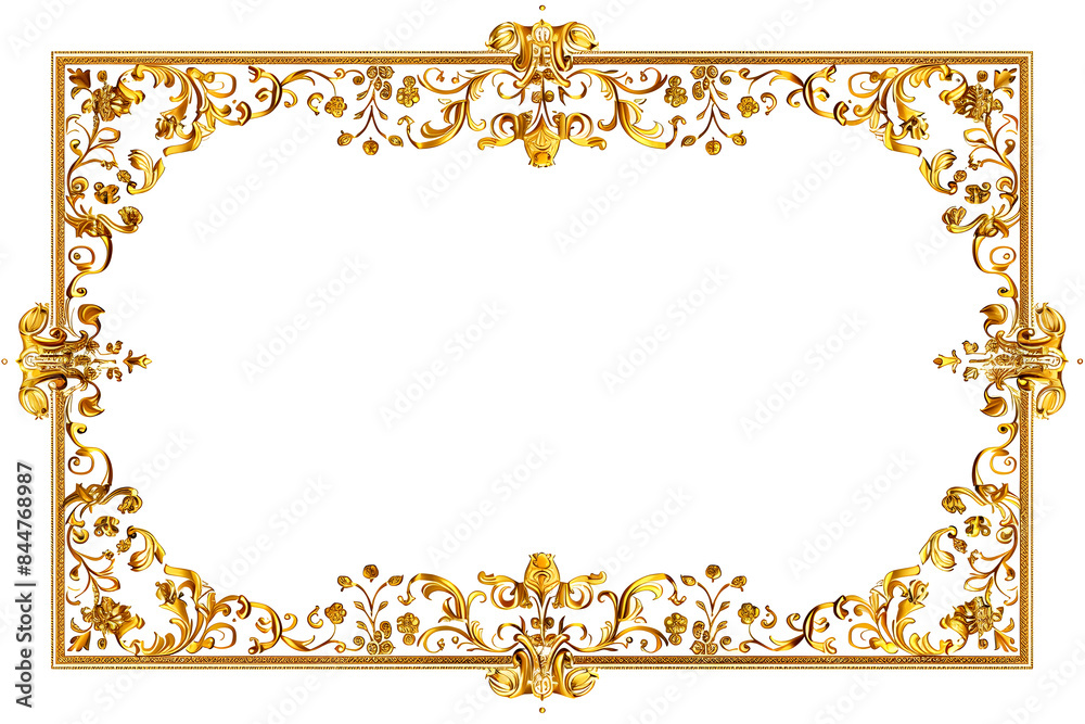 © PREMIUM NEW IMAGE - Vintage Rectangular Elegant Floral Frame With Ornament for Web Presentation Horizontal Border in Oriental Style Isolated on White Background, Copy Space for Text, Landscape