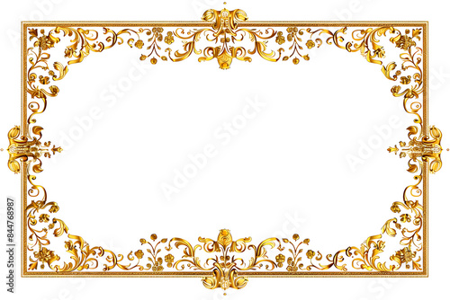 Vintage Rectangular Elegant Floral Frame With Ornament for Web Presentation Horizontal Border in Oriental Style Isolated on White Background, Copy Space for Text, Landscape