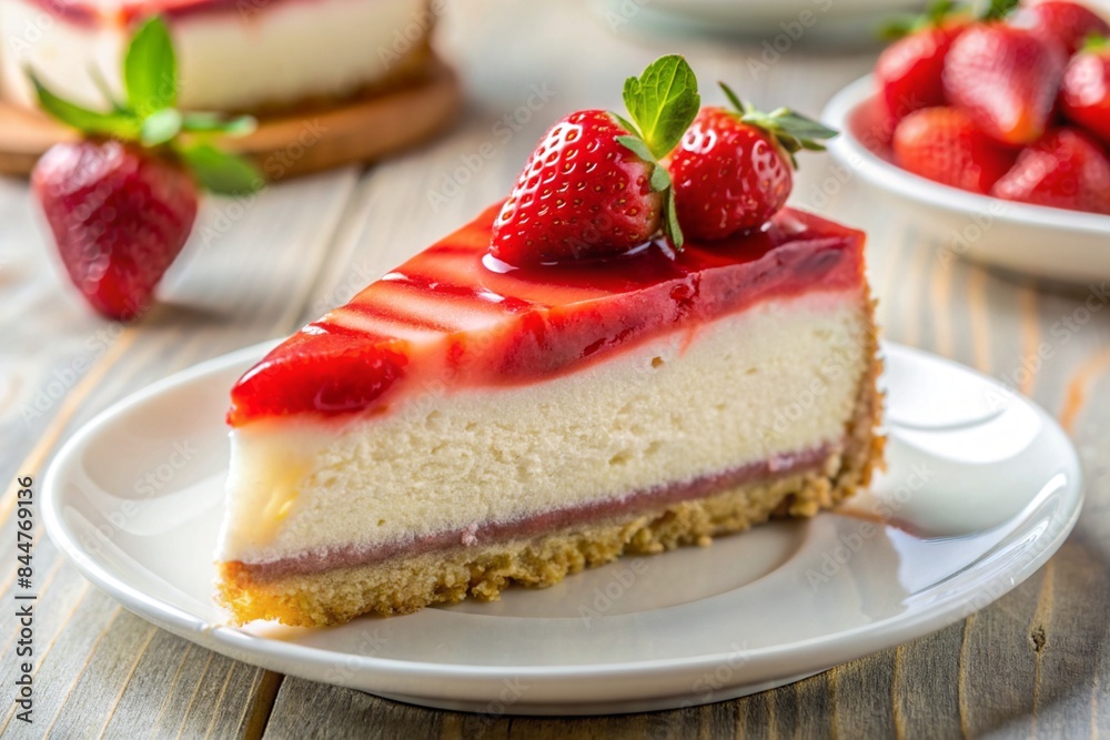 A delicious strawberry cheesecake on a table A delicious strawberry cheesecake on a table
