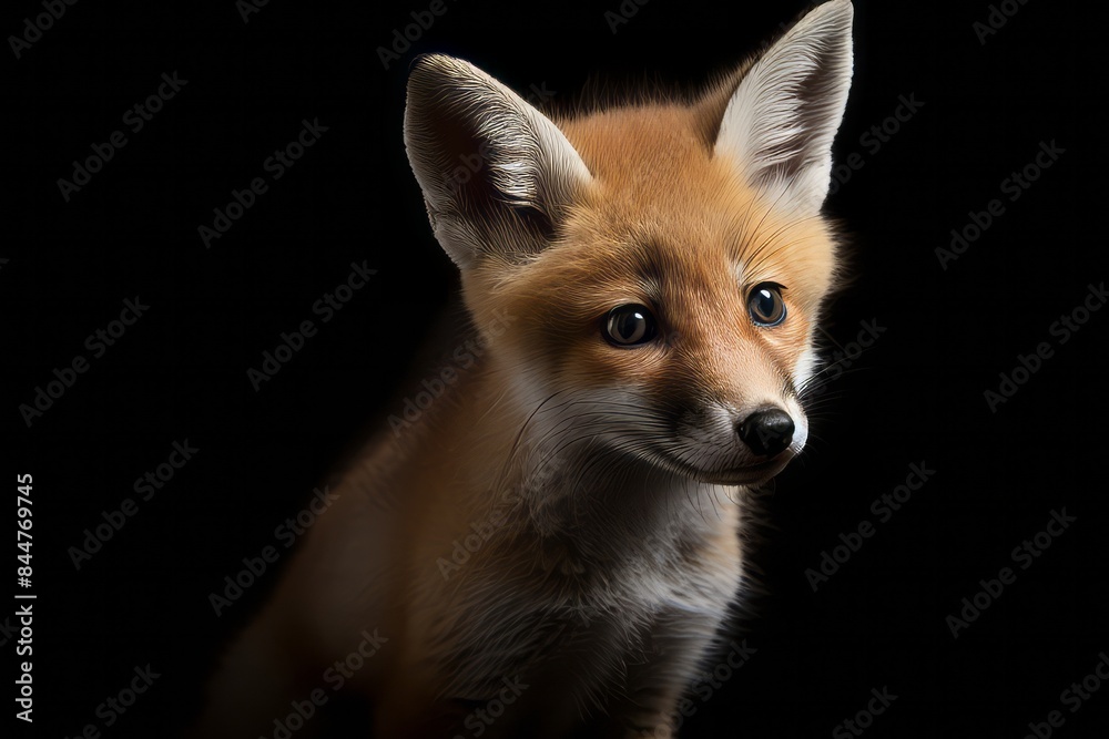 Fototapeta premium photo of a baby fox, dark background