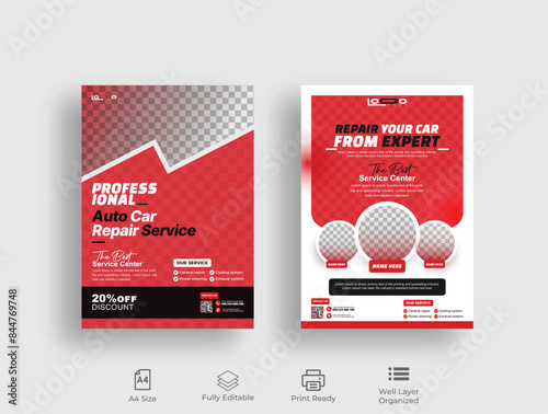 Auto Car Repair Service flyer, professional auto car repair service leaflet design template vector, 