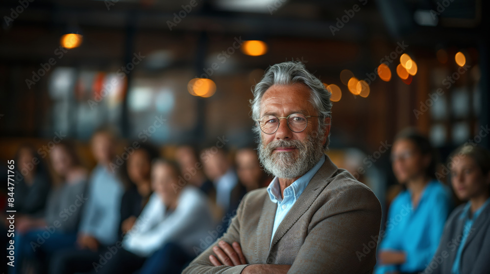 mature businessman with grey hair and beard crossing arms mature businessman with grey hair and beard crossing arms
