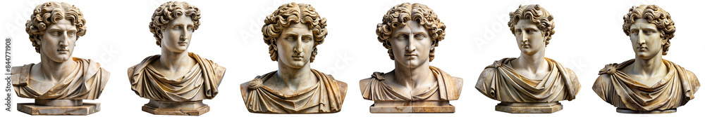 Obraz premium Antique statue cut horizontal parts on transparent background PNG file