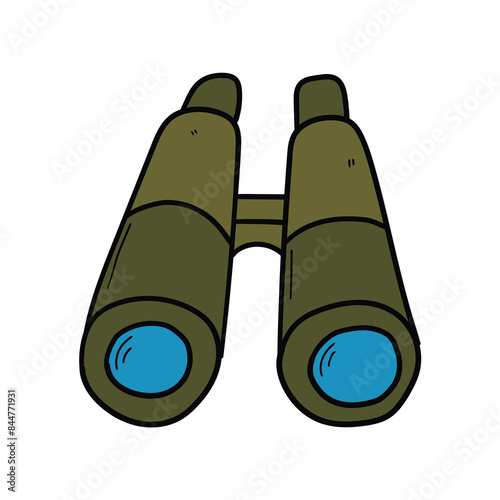 Hand drawn cartoon green binoculars on a white background.