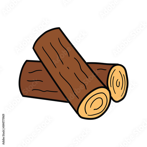 Hand drawn cartoon two brown logs on a white background.