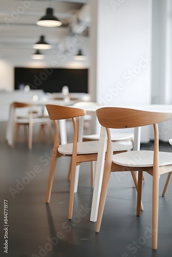 A white table and chairs in an office, modern office © Safdar