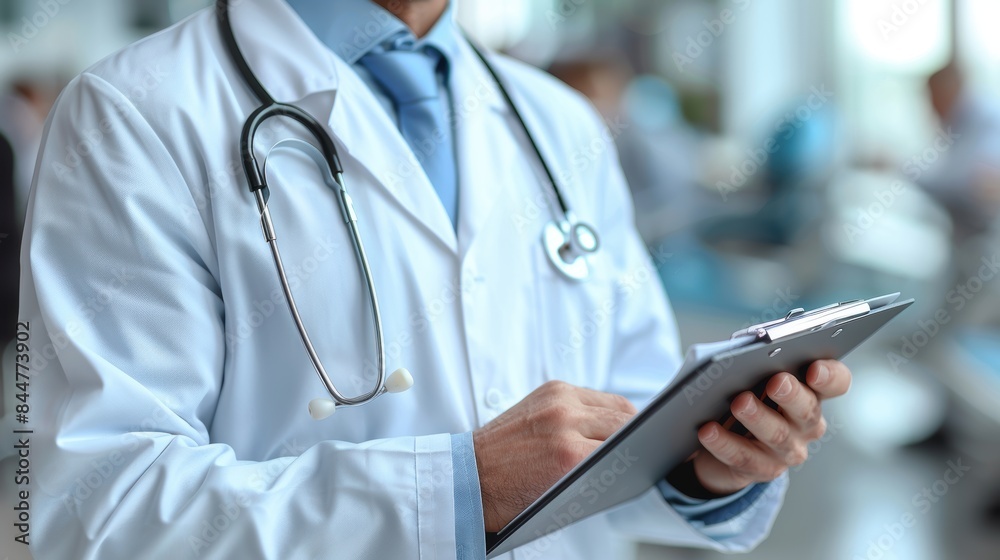 Vector graphic of a doctor with a stethoscope, clipboard, and medical charts. Vector graphic of a doctor with a stethoscope, clipboard, and medical charts.