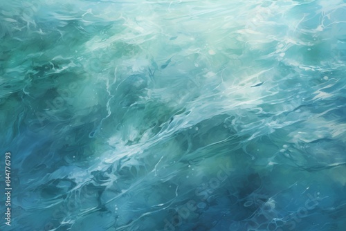 Tranquil and peaceful abstract ocean waves texture in serene blue. Aqua. And turquoise tones. A watercolor artistic background with natural marine patterns. Perfect for meditation and therapy