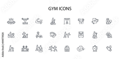 Gym and fitness icon set.vector.Editable stroke.linear style sign for use web design,logo.Symbol illustration.