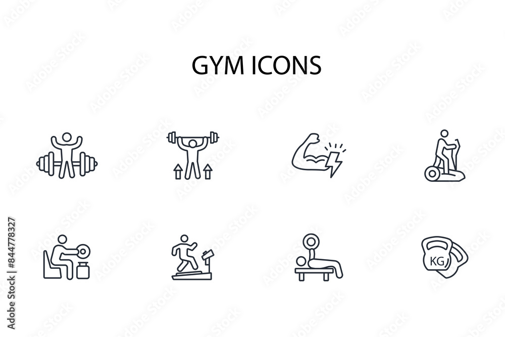 Gym and fitness icon set.vector.Editable stroke.linear style sign for use web design,logo.Symbol illustration. Gym and fitness icon set.vector.Editable stroke.linear style sign for use web design,logo.Symbol illustration.