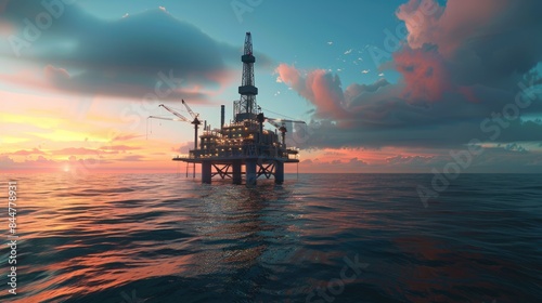 Oil and gas production platform in the middle of the ocean at sunset. AIG535 photo