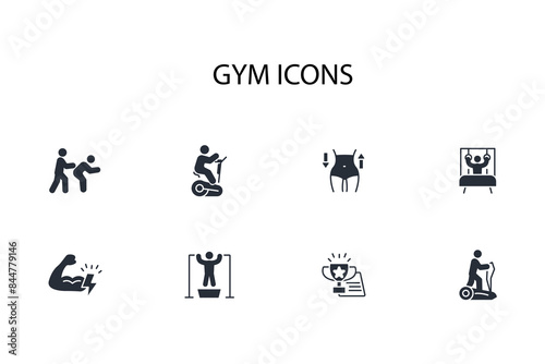 Gym and fitness icon set.vector.Editable stroke.linear style sign for use web design,logo.Symbol illustration.