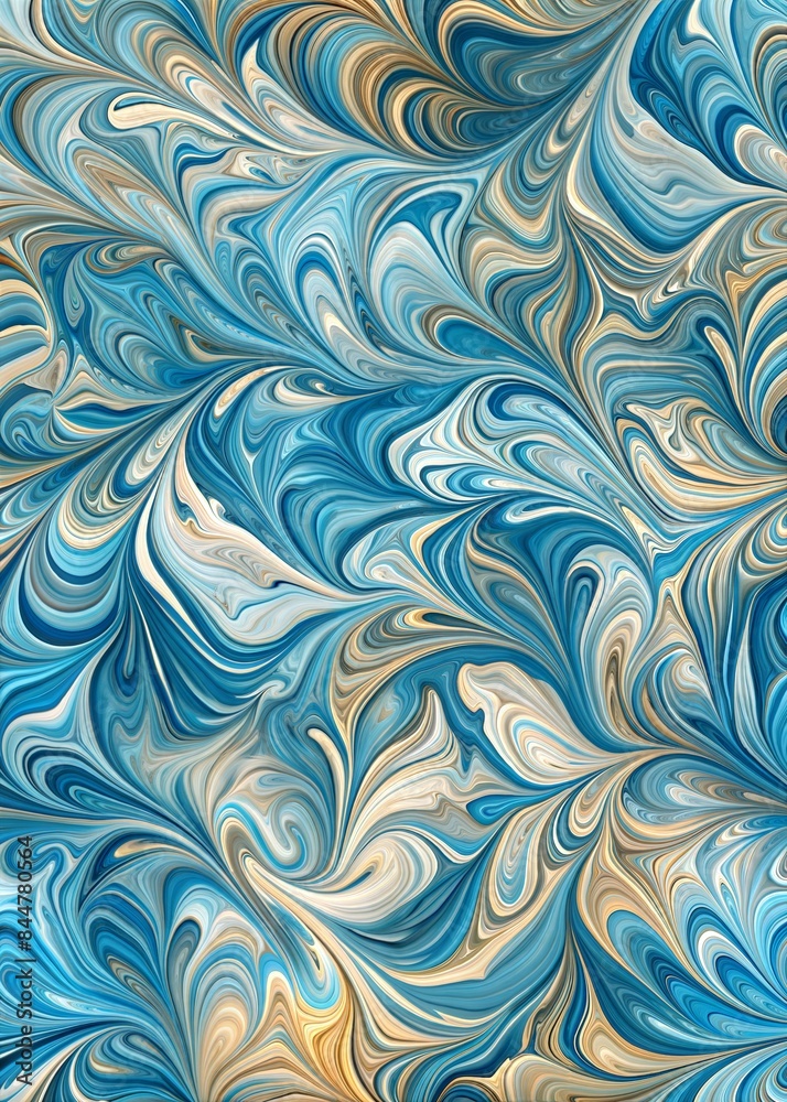 Abstract blue and gold swirling pattern. This image can be used as a background, wallpaper, or for any creative project that requires a dynamic and colorful design.