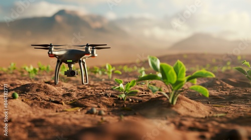 Drones Dispersing Seeds and Monitoring Crop Growth in Farmland
