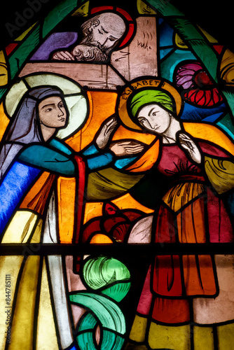 Bible : Visitation of Mary to Elizabeth. Vitrail de la Visitation de Marie à Élisabeth Annecy - France