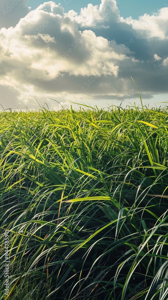 Fototapeta premium Serene Landscape of Far-reaching Sugarcane Fields Swaying in the Wind