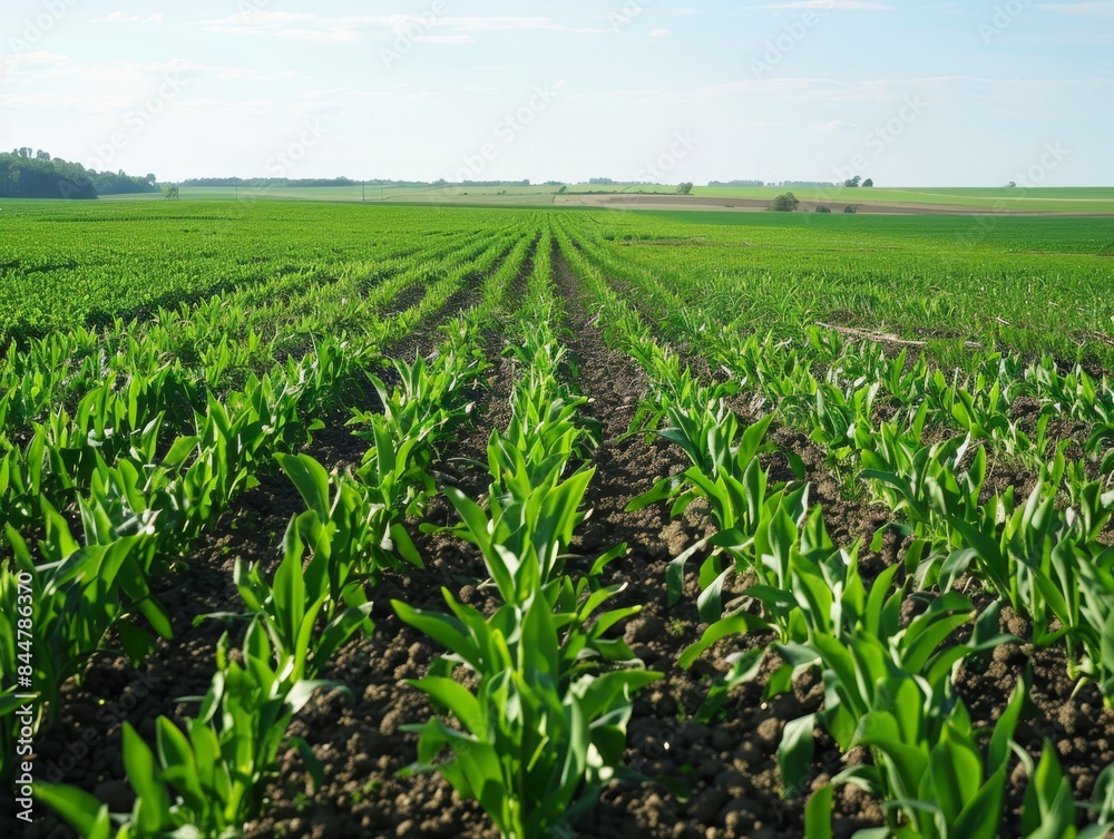 Serene Green Pea Fields Under a Crystal Clear Sky Serene Green Pea Fields Under a Crystal Clear Sky