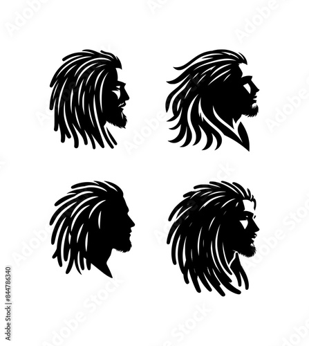 vector set of dreadlock reggae hairstyle icon