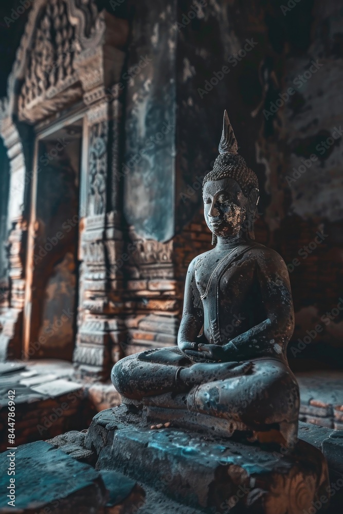 Obraz premium Buddha statue inside ancient temple
