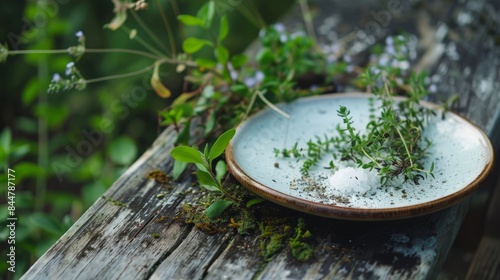 dish in an outdoor setting, such as a wooden picnic table, generative ai