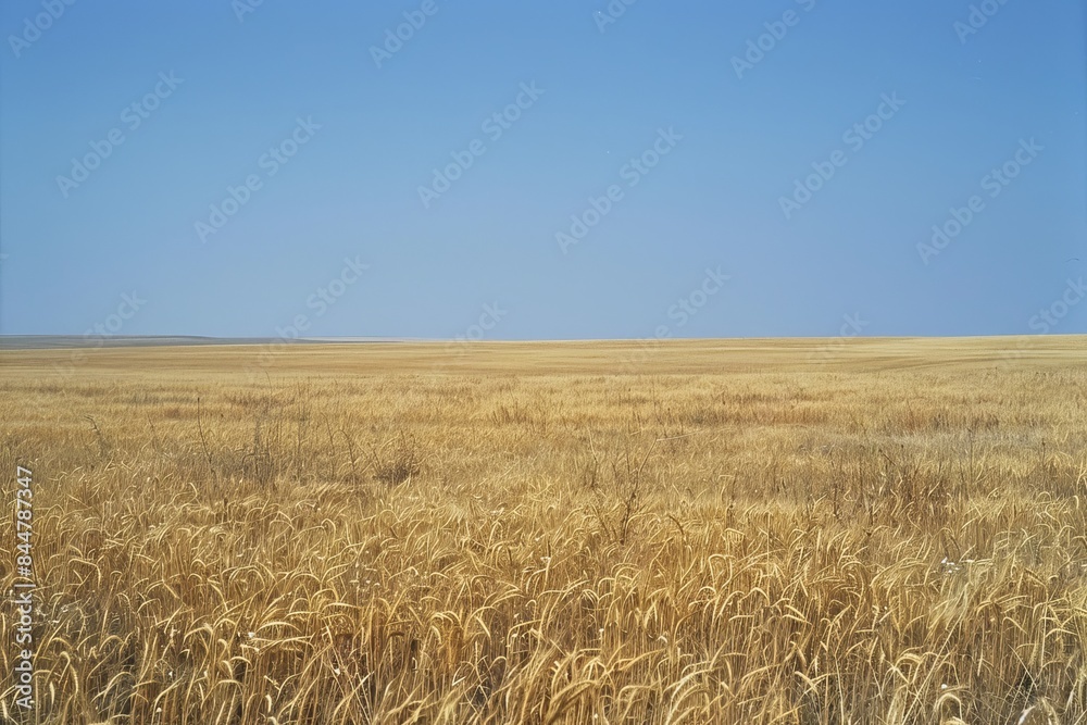 Endless Golden Horizon: Vast Wheat Fields under Clear Blue Sky Endless Golden Horizon: Vast Wheat Fields under Clear Blue Sky