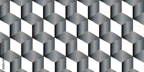 Abstract white and grey 3D geometric cubes background .Cube seamless pattern, geometric golden line design. Geometric tiles and mosaic creative stylish seamless pattern block cube background. 