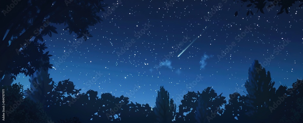 Fototapeta premium Elegant and Mysterious Starry Night with Natural Beauty and Modesty, Featuring a Clear Night Sky Filled with Stars, Enchanting and Serene Atmosphere in a Picturesque Landscape