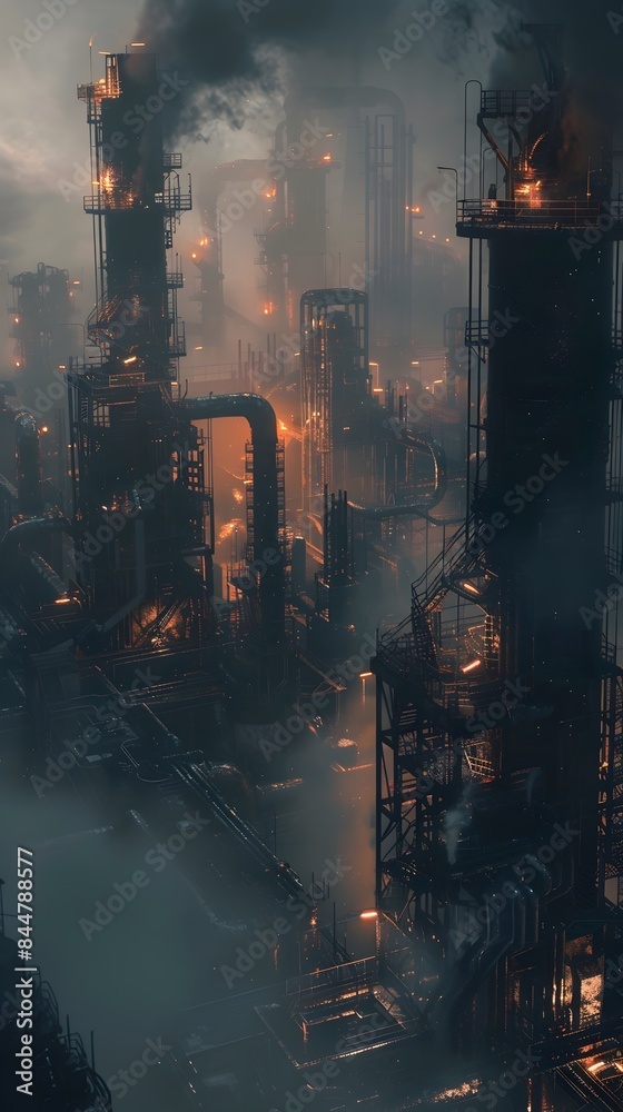 Obraz premium Charred and Ghostly Phantasmal Forms Drifting Through Hazy Dystopian Cityscape with Dramatic Lighting and Dark Fantasy Aesthetic