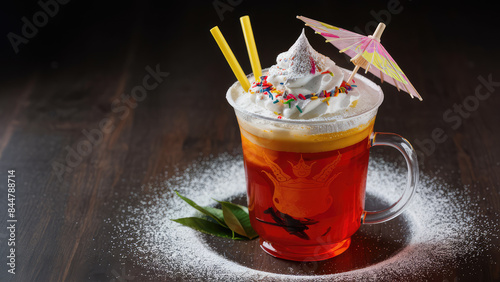 Thai tea, tall, plastic glass, no cover