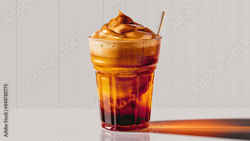 Thai tea, tall, plastic glass, no cover