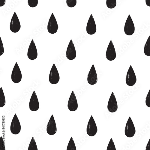Seamless pattern with drops in linocut style. Vector illustration.