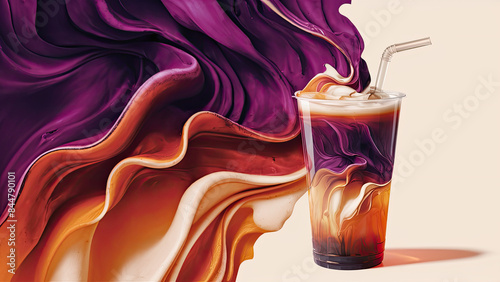 Thai tea, tall, plastic glass, no cover