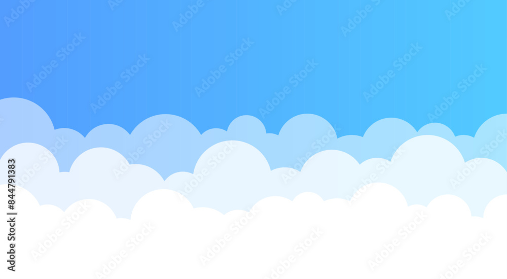 Cute white cartoon clouds on bright blue summer sky vector background illustration Cute white cartoon clouds on bright blue summer sky vector background illustration