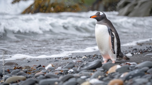 Gentoo penguin spotted by the shore
